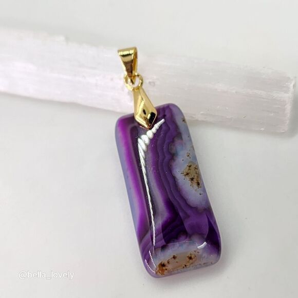 Reversible Peachblow Purple Druzy Geode Onyx Agate Teardrop Pendant - Picture 3 of 4